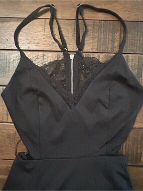 Lush Black Backless Lace-Trim Dress